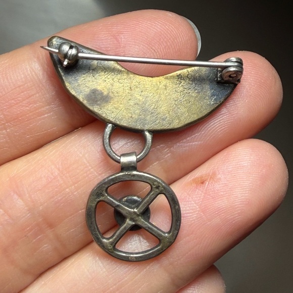 Artisan Mixed Metal Brooch with Blue Stone - Picture 8 of 9